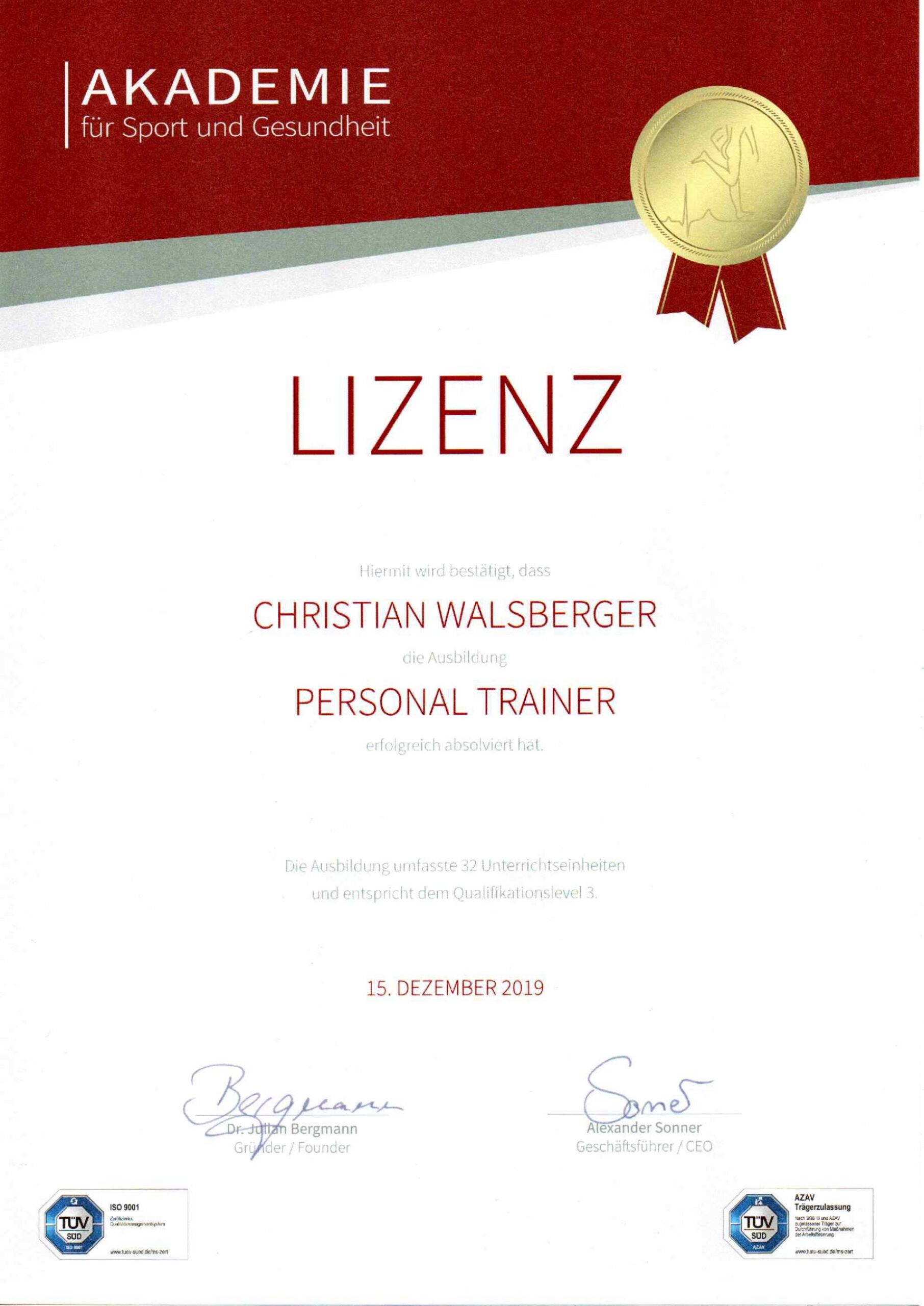 Personal Trainer Lizenz